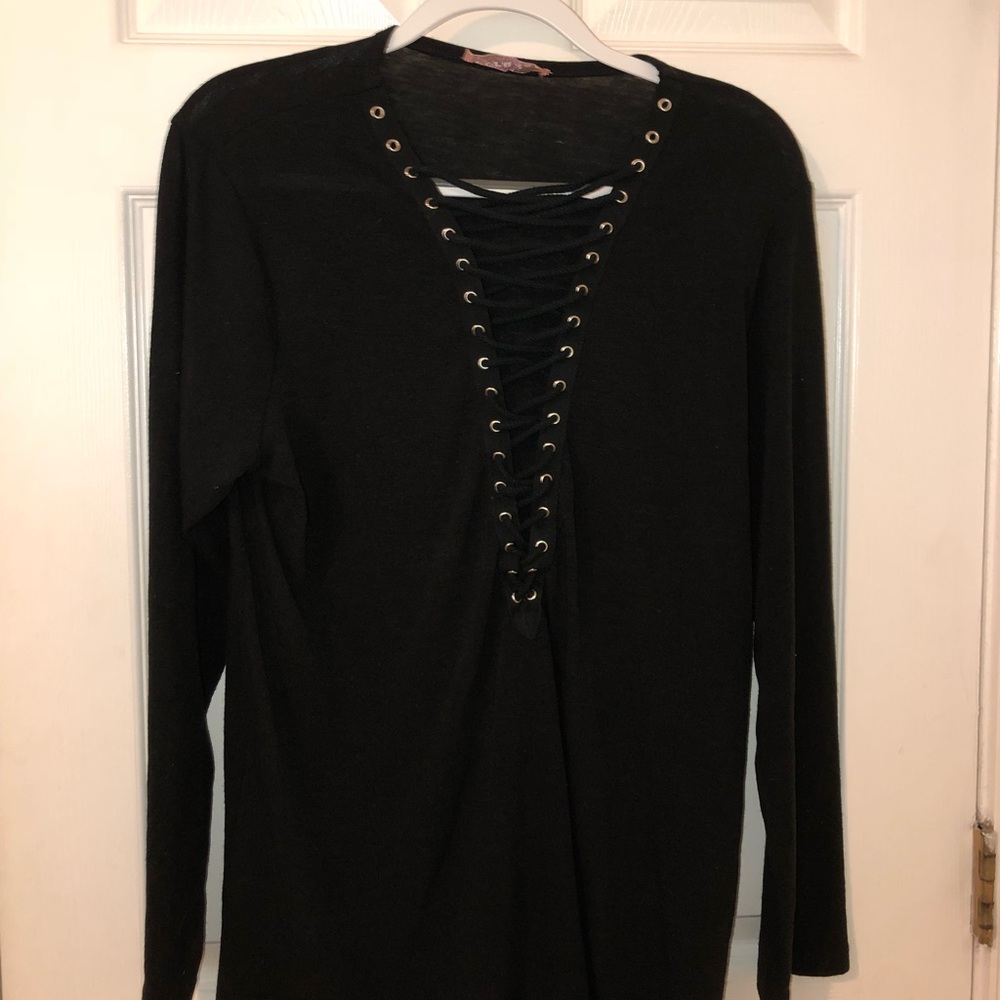 Black Lace Up Shirt